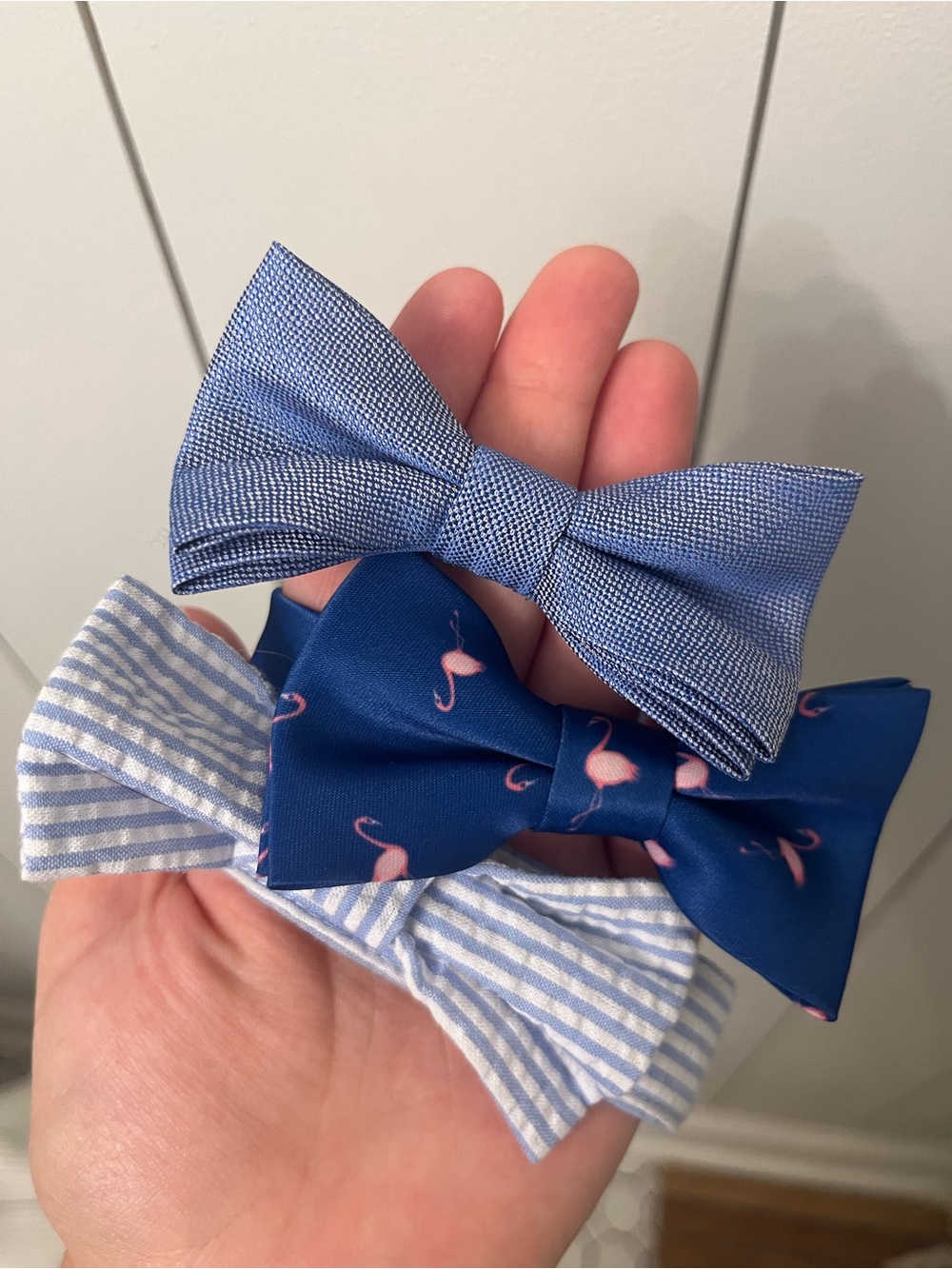 Children's Blue Bow Tie Set with Flamingo Print - 3 Pack